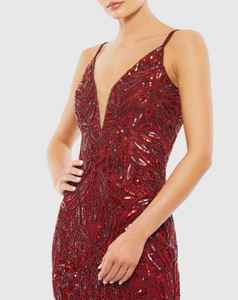 Robe de soirée longue sexy à col en V sans manches pour femmes, avec corsage orné de perles lourdes et de sequins, robe de soirée élégante - Product Image 3