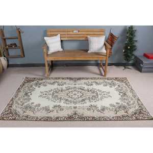 Tapis vintage turc 3,7x6,9 pieds, tapis à carreaux marron et blanc - Product Image 2