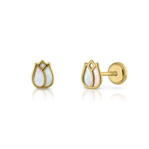 Pendientes de oro Flor de tulipán con nácar - Product Image 1