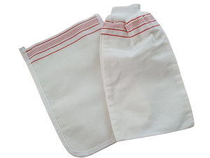 Turkish Exfoliating Glove Sponge <b>Bath</b> Scrubbing Mitt Red Stripe Design for Adults - Product Image 4