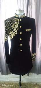 2023 Trendy Design Gold Zari Embroidery <b>Black</b> Sherwani with Pant Matching <b>Shoe</b> <b>Party</b>-Wear/Wedding Dress Plus Size Accessory - Product Image 2