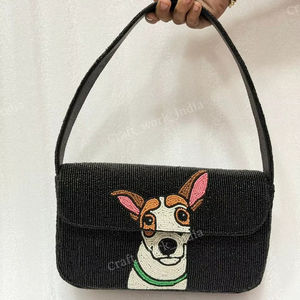 Beaded Dog Motif Shoulder Bag Indian Fully Handcrafted Premium Seed Bead Embroidery Elegant Women Evening <b>Handbag</b> Artisan Purse - Product Image 1