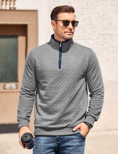 Sudadera acolchada para hombre, informal, de manga larga, para Polo, suéter con cremallera de cuarto, cuello falso, tejido sólido para invierno - Product Image 2