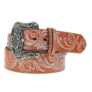 Ceinture en cuir de vache occidentale de qualité supérieure sur mesure de qualité supérieure avec grossiste de conception florale usinée à la main Fabricant Inde - Product Image 3
