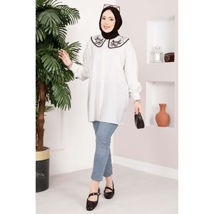 เสื้อคลุมฮิญาบปักลายสีน้ำตาลอมเขียวคอเสื้อสไตล์มินิ - Product Image 2