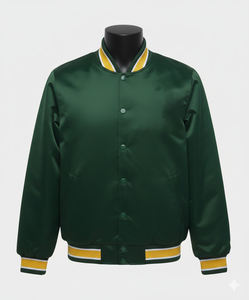 Veste universitaire unie en satin vert foncé, veste de baseball personnalisée en satin, fabricant de vestes bomber en gros, OEM, marque privée - Product Image 1