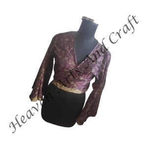 Tops de Sari de seda Vintage para verano, Top de seda Sexy de aspecto fresco y cómodo, corto y de Yoga Top, tamaño libre, manga acampanada, fiesta informal - Product Image 2