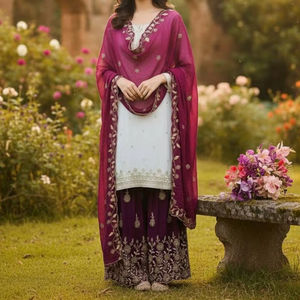 Presentando un nuevo conjunto de top, pantalón palazzo y dupatta con diseño de lentejuelas para fiestas. - Product Image 1