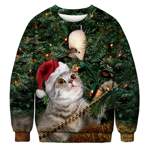 Noël mignon chat sweat 3D imprimé motif solide Hip Hop Streetwear avec pull à col rond pour l'hiver - Product Image 4