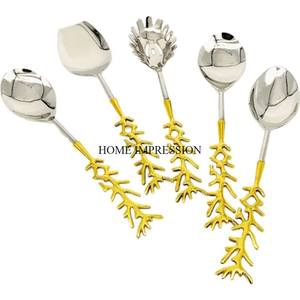 Feuilles de bananier en aluminium plaqué or coulé poignées de créateur cuillère ensemble de couverts d'ustensiles de cuisine fournitures de couverts au prix de gros - Product Image 5