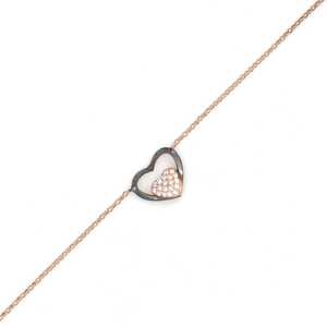 925 Sterling <b>Silver</b> Heart Key Model Crystal <b>Bracelet</b> with Pink Black and White Stones Elegant <b>Bangles</b> - Product Image 3