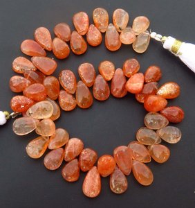 Cuentas de Piedra del Sol Africana de Grado Superior, Multicolor Naranja, 9-13mm, Natural, con Brillo Arcoíris, Pulido Suave, Forma de Pera, 9 pulgadas - Product Image 2