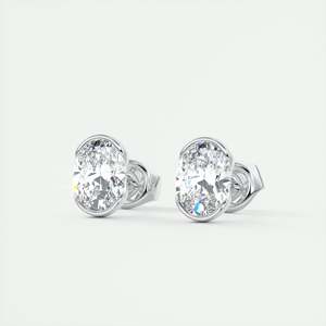Boucles d'oreilles clous en or jaune 14 carats avec diamant de laboratoire taille ovale, 1,00 carat chacune, serties clos, cadeau de mariage pour femme - Product Image 3
