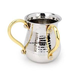 Poignées de designer en feuilles plaquées or pour tasse en métal de qualité supérieure à texture martelée polie et brillante - Product Image 2