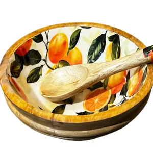 Citrus Grove <b>Bowl</b> <b>Mango</b> <b>Wood</b> Handmade Decorative Wooden Salad <b>Bowls</b> with Serving Utensils <b>Wood</b> Dinning Accessory - Product Image 1