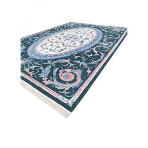 Tapis en laine noué à la main Aalam Pae-5952 ivoire, motif médaillon oriental, pour salon, chambre à coucher, adolescents, fait main à Tabriz - Product Image 2