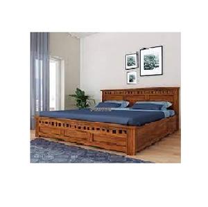 Modern Queen-Size Beautiful Wood <b>Bed</b> Frame with High <b>Back</b> <b>Rest</b> Dark Polished Bedroom Furniture with Drawers <b>for</b> Home Hotel Use - Product Image 3