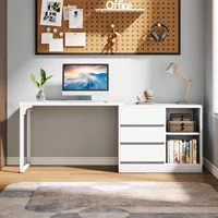 Bureau d'ordinateur en forme de L OEM avec tiroirs et étagères, bureau d'angle rétractable et réversible, table d'étude et d'écriture pour le bureau à domicile
