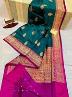Lehenga Choli de Luxe en Brocart Viscose Polyester avec Bordures Ornées de Zari, Tissage Ethnique Traditionnel Fait Main pour Tenue de Mariage et de Fête
