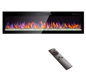 Cheminée électrique encastrée murale de haute qualité, 60 pouces, ultra-fine, en verre trempé, avec télécommande, flammes multicolores et éclairage LED - Product Image 1