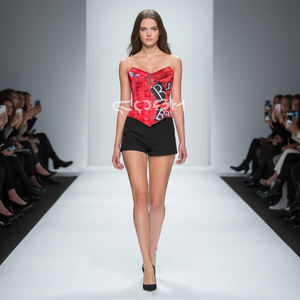 Corset bustier rose et rouge à motifs imprimés, style streetwear, gaine amincissante, sans bretelles, avec baleines en acier - Product Image 5