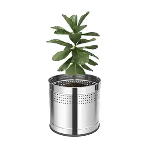 Üst satış açık kapalı zemin bahçe dairesel yuvarlak Metal saksı metalik vazo bitki vazosu paslanmaz çelik ekici kutusu
