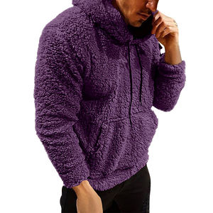 เสื้อมีฮู้ดขนสัตว์สำหรับผู้ชายเสื้อฮู้ดแขนยาวสีม่วงเปิดไหล่เปิดไหล่เสื้อฮู้ดแนวสตรีทแบบผูกเชือกสำหรับฤดูหนาวออกแบบได้ตามต้องการ - Product Image 4