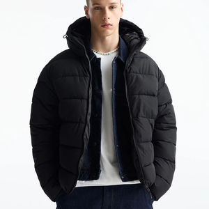 เสื้อโค้ทกันหนาวมีฮู้ดสีดำมีซิปสีดำสำหรับใส่กลางแจ้งเสื้อโค้ทแขนยาวสุดหรูเสื้อแจ็กเก็ตอุ่นสำหรับผู้ชาย - Product Image 1