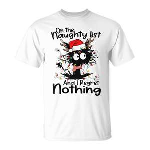 Sur la liste des gaisseries, je ne regrette rien, t-shirt avec lumières de Noël motif chat - Product Image 1