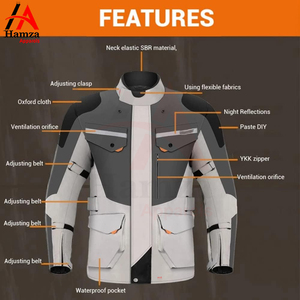 Ensemble veste et pantalon de moto unisexe élégant, taille plus, gris noir, col montant, plusieurs poches coupe-vent, aventures en plein air - Product Image 5