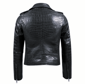 Hot Sale Winter Thick Cowhide <b>Biker</b> Leather <b>Jacket</b> with Crocodile Alligator Design Zipper Closure Breathable OEM Product for <b>Men</b> - Product Image 6