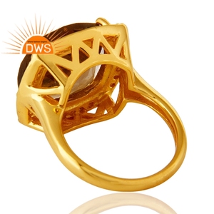 Best Selling Sterling Silver 18K Gold Plated Natural Citrine & Smoky Quartz Gemstone <b>Ring</b> Demi <b>Fine</b> Jewelry Manufacturer - Product Image 3