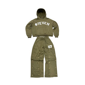 Ensemble sweat-shirt et pantalon de survêtement streetwear personnalisé, effet délavé à l'acide, coupe ample et courte, fermeture éclair, patchs brodés, ensemble sweat-shirt 100% coton - Product Image 5