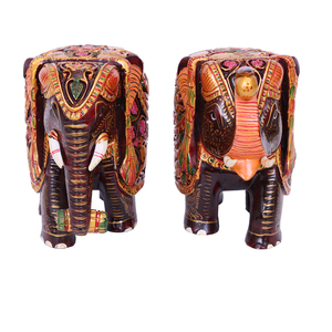 Paire d'éléphants peints à la main de 5 pouces, boîtes en bois, enseignes murales, art décoratif poli, artisanat traditionnel en bois, fourniture en gros - Product Image 1