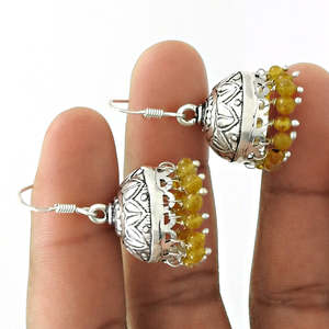 Boucle d'oreille vintage de style antique avec pierre précieuse citrine jaune faite à la main bijoux bohème en argent fabriqué à partir d'argent sterling 925 - Product Image 2
