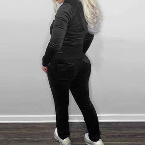 Ensembles de survêtement en velours velours deux pièces pour femmes coupe ajustée personnalisée Street 2 survêtements d'entraînement décontractés brodés survêtements solides - Product Image 2