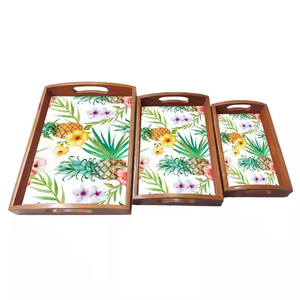 Nouveauté 2025 Ensemble de plateaux de service rectangulaires en bois modernes Imprimés à la main Emballage multi-pièces pour restaurant Hôtel Fournitures de mariage - Product Image 1
