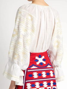 เสื้อโบฮีเมียนปักลายดอกไม้สำหรับผู้หญิงในฤดูร้อนเสื้อเบลาส์แขนยาวแต่งพู่แบบเรียบง่ายเสื้อทอแบบลำลอง - Product Image 2