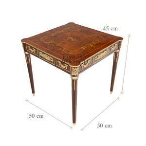 Mesa Auxiliar Cuadrada de Madera de Lujo con Incrustaciones Florales de Marquetería y Guirnaldas de Latón Dorado Antiguo para Decoración Clásica de Sala de Estar - Product Image 5