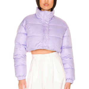 Veste matelassée en peau de mouton écologique pour femme, couleur lilas, col coussin, fermeture éclair, manches longues, manteau d'hiver classique, couleur unie - Product Image 1