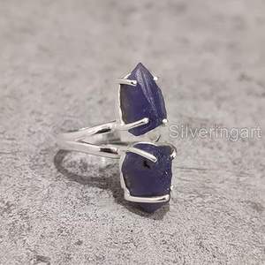 Bague pour femme en Tanzanite naturelle, pierre de naissance de décembre, double pierre, cadeau de Noël, bijoux faits à la main, bague en argent sterling 925 - Product Image 1