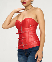 Corset bustier pour femme, style gothique, en similicuir PU, avec fermeture éclair sur le devant et ceinture, noir et rouge, amincissant