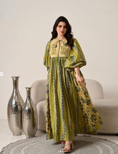 เดรส2025แขนพองสำหรับผู้หญิงชุดเดรสยาวคอตตอนผ้าลินินปักลายแขนพองออกแบบได้ตามต้องการ - Product Image 5