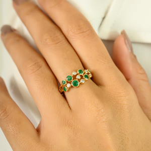 แหวนเพชรและมรกตเจียระไนแบบใหม่สุดอินเทรนด์พร้อมของขวัญวันเกิดสีทอง14K จริงสำหรับผู้หญิง - Product Image 2