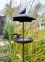 Bain d'oiseaux grand en fonte Mangeoire à oiseaux en métal Ornement de jardin Fontaine d'arrosage Bain d'oiseaux décoratif pour pelouse