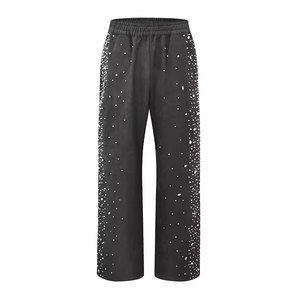 Factory Made Rhinestone Sweatpants Men Fashion Streetwear Style Soft Fabric Elastic Waist Joggers - Product Image 1