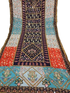 Fresh Look Goodshopping Handmade Embroidered Floral Kaudi Shell Dupatta Colorful Mirror Work <b>Silk</b> Long Length Women Ethnic - Product Image 4