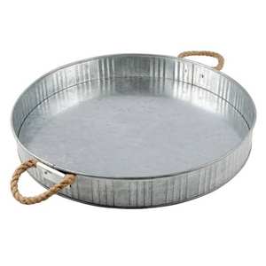ถาดโลหะชุบสังกะสีทรงกลมแบบหรูหราเป็นมิตรกับสิ่งแวดล้อม พร้อมหูจับทำจากปอกระเจา สำหรับงานแต่งงานและตกแต่งโต๊ะผลไม้ที่บ้าน - Product Image 1
