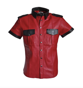 Chemise en cuir de haute qualité Logo personnalisé chemise en cuir uniforme vêtements de mode chemise en cuir pour homme - Product Image 2