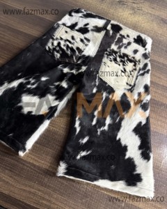 Hairs on Cow Print <b>leather</b> <b>shorts</b> High Waisted Cowhide Baggy Summer flared Man <b>shorts</b> <b>Leather</b> jorts <b>Mens</b> - Product Image 3